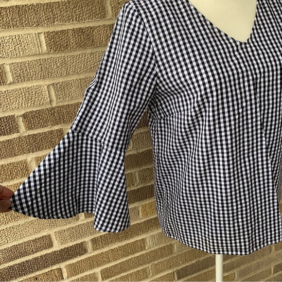 Anthropologie Jane & Delancey Plaid Black White Blouse Size Small - Picture 2 of 12